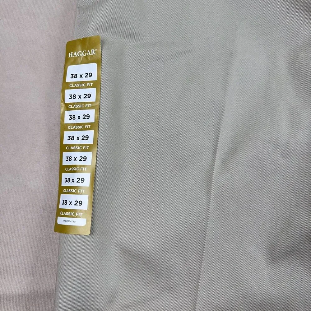 Haggar Mens 38x29 Iron Free Premium Khaki Pants Classic Fit Stretch NWT Sand